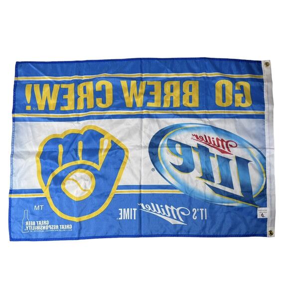 Miller Lite × Milwaukee Brewers Flag 2012 “Go Brew Crew” MLB Bar Man Cave Banner - Picture 3 of 4